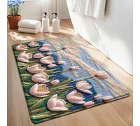 Tapis de Bain Fleurs Roses Élégantes Tapis Douche Antidérapant Moelleux Microfibre Tapis Salle de Bain Lavable Machine Bath Mat Absorbant d'eau Epais Rug 50x80cm