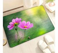 Tapis de Bain Fleurs Vertes Jaunes Tapis Douche Antidérapant Moelleux Microfibre Tapis Salle de Bain Lavable Machine Bath Mat Absorbant d'eau Epais Rug 50x80cm