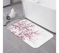 Tapis de bain floral en forme de cerisier rose, terre de diatomées, super absorbant, séchage rapide, antidérapant, profil bas, tapis de sol pour baignoire, tapis de salle de bain pour douche et lava