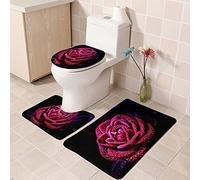 Tapis de Bain Fushia Rose Noir Tapis Salle de Bain 3 pcs Antiderapant Polyester Tapis Toilette en U Souple Tapis de Douche Absorbant Tapis WC Lavable Tapis de Salle de Bain