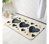 Tapis de Bain Géométrie, Tapis de Douche Antidérapant 60 x 90 cm, Séchage Rapide, Absorbant l'eau, Anti Odeur, Facile à Nettoyer, pour Douche, Salle de Bain, Paillasson, Chambre et Salon, Amour O-4220