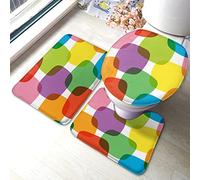 Tapis de bain géométrique Ensemble de 3 pièces Cube Art Rainbow Color Circles Box Bubble Cross Doodle Dots Tapis de salle de bain Grand tapis Couvercle de siège de toilette Tapis antidérapant Tapis