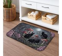 Tapis de bain gothique à séchage rapide, motif floral foncé, champignons, antidérapant, en flanelle, lavable pour Halloween, 40,6 x 61 cm