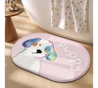 Tapis de Bain Graffiti Chien Rose Tapis Douche Antidérapant Moelleux Microfibre Tapis Salle de Bain Lavable Machine Bath Mat Absorbant d'eau Epais Rug 50x80cm