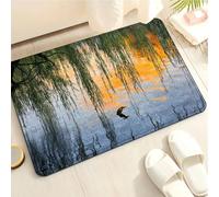 Tapis de Bain Gris Bleu Orange Tapis Salle de Bain Doux Microfibre Tapis de Douche Antiderapant Lavable Machine Bath Mat Absorbant d'eau Epais Rug 40x60cm