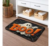 Tapis de bain Halloween Ghost Boo à séchage rapide, motif Web noir effrayant, absorbant, antidérapant, tapis décoratif en flanelle lavable pour salle de bain, toilettes, toilettes, 50,8 x 81,3 cm