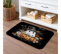 Tapis de bain Halloween Ghost Citrouille, motif floral vintage, antidérapant, absorbant en flanelle lavable pour salle de bain et toilettes, 40,6 x 61 cm