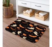 Tapis de bain Halloween Ghosts à séchage rapide, effrayant, noir, orange, chauve-souris, citrouille, absorbant, antidérapant, lavable, pour salle de bains et toilettes, 40,6 x 61 cm