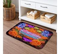 Tapis de bain Halloween néon lumineux, fantômes effrayants et citrouilles, absorbant, antidérapant, lavable en flanelle pour salle de bain, toilettes, toilettes, 40,6 x 61 cm