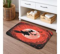 Tapis de bain Halloween sorcière volant sur un balai, chat effrayant et lune - Tapis de douche absorbant et antidérapant en mousse à mémoire de forme - Lavable pour salle de bain et toilettes - 50,8 x