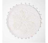 HOMESCAPES Tapis de Bain Rond Blanc Fleur tuftée, Tapis de Salle de Bain Absorbant 60 cm