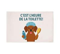 Tapis de Bain Humour Teckel C'est l'heure de la Toilette - pour Salle de Bain - Dimensions 50X70 cm - Cadeau Original Imprimé en France