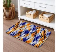 Tapis de bain inspiré de la flamme à séchage rapide, motif abstrait, bleu vif et orange, absorbant, antidérapant, moderne en mousse à mémoire de forme, lavable, pour salle de bains, toilettes