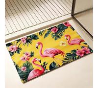 Tapis de Bain Jaune Séchage Rapide 60 x 90 cm, Tapis de Douche Antidérapant, Absorbant l'eau, Anti Odeur, Facile à Nettoyer, pour Douche, Salle de Bain, Paillasson, Chambre et Salon, Flamingo D-6092