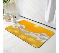 Tapis de Bain Jaune, Tapis de Douche Antidérapant 60 x 90 cm, Séchage Rapide, Absorbant l'eau, Anti Odeur, Facile à Nettoyer, pour Douche, Salle de Bain, Paillasson, Chambre et Salon, Flots O-2555