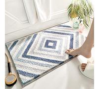 Tapis De Bain Losange Bleu Beige Tapis Salle De Bain Moelleux Microfibre Tapis De Douche Absorbant Tapis De Salle De Bain Lavable Machine Tapis Bain Antidérapant Epais Paillasson Interieur 40x60cm