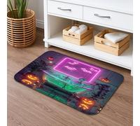 Tapis de bain lumineux Halloween fluo absorbant et antidérapant en mousse à mémoire de forme pour salle de bain, toilettes, toilettes, toilettes - 40,6 x 61 cm