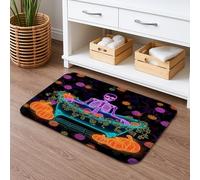 Tapis de bain lumineux, motif squelette d'Halloween, citrouille effrayante, absorbant, antidérapant, en flanelle, lavable pour salle de bain, toilettes, toilettes, décoration 40,6 x 61 cm