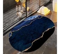 Tapis de bain marbré bleu et doré, super absorbant, ultra fin, antidérapant, séchage rapide, lavable, pour baignoire, salle douche, lavabo (61 x 40,6 cm, ellipse)
