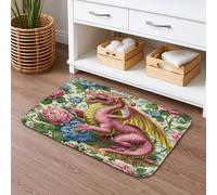 Tapis de bain médiéval à séchage rapide, motif dragon et fleurs, absorbant, antidérapant, lavable en flanelle, pour décoration de salle de bain, 50,8 x 81,3 cm
