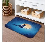 Tapis de bain médiéval à séchage rapide, motif sorcière sur balai, ciel nocturne effrayant, absorbant, antidérapant, lavable en mousse à mémoire de forme, pour décoration de salle de bain, 50,8 x 81,3