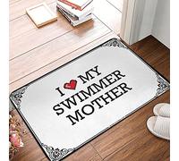 Tapis de bain mignon | Antidérapant et doux pour la peau, imperméable et confortable, pour terrasse ou patio extérieur. Motif « J’aime ma maman nageuse » / Tapis de porte/tapis de printemps en plas