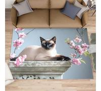 Tapis de bain motif chat siamois - 177,8 x 304,8 cm - Motif oriental Sakura - Tapis de couloir esthétique classique pour couloir, lavable, antidérapant et doux pour décoration d'intérieur