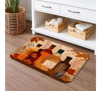 Tapis de bain motif feuilles d'automne - Tapis de douche rustique avec motif de bouteilles en verre ambré - Tapis de douche absorbant et antidérapant en mousse à mémoire de forme lavable pour salle de