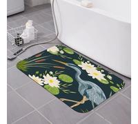 Tapis de bain motif héron, nénuphar et joncs, flore des marais, terre de diatomées, super absorbant, séchage rapide, antidérapant, profil bas, tapis de sol pour baignoire, tapis de salle de bain pou