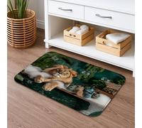 Tapis de bain motif lion ludique, motif animal de la jungle de dessin animé, tapis de douche antidérapant, doux et absorbant en mousse à mémoire de forme pour décoration de salle de bain, 50,8 x 81,3