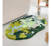 Tapis de bain, motif mousse 3D vert, lavable en machine et ne perd pas ses poils, pour salle de bain, salon