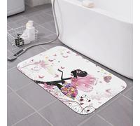 Tapis de bain motif papillon rose afro-américain en terre de diatomées super absorbant, séchage rapide, antidérapant, profil bas, tapis de sol pour baignoire, tapis de salle de bain pour douche et l