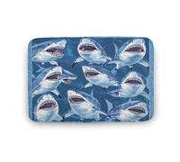 Tapis de Bain Motif Requins Marins, Bleu, Illustration de Dessin animé, avec Envers antidérapant, en Microfibre Douce, pour Douche, lavabo, entrée, 40,6 x 61 cm