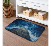 Tapis de bain motif vagues de l'océan - Antidérapant - En mousse à mémoire de forme - Lavable - Pour salle de bain et toilettes - Bleu abstrait - 50,8 x 81,3 cm