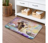 Tapis de bain moussant à séchage rapide avec motif chien mignon, décoration animale colorée, antidérapant, en flanelle, lavable pour salle de bain, toilettes, toilettes, décoration 50,8 x 81,3 cm