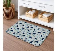 Tapis de bain nautique à séchage rapide, motif requins bleus ludiques et gouttes d'eau, absorbant, antidérapant, lavable en flanelle, pour salle de bain et toilettes, 50,8 x 81,3 cm