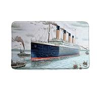 Tapis de bain nautique Titanic Ship Party Decor Retro Classique Romance Amour Film Océan Paysage Aquarelle Garçons Filles Anniversaire Salle de bain Intérieur Tapis de bain 45 x 75 cm Bleu foncé