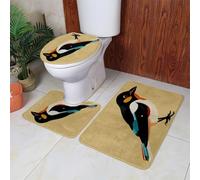 Tapis de Bain Oiseau Noir Orange Tapis Toilette WC Contour Mousse Mémoire Antiderapant Absorbant Séchage Rapide Lavable Couvercle pour Abattant WC 3 Pièces Décoration Maison 45x75 cm