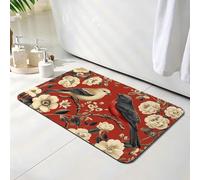 Tapis de Bain Oiseau, Tapis de Douche Antidérapant 40 x 50 cm, Séchage Rapide, Absorbant l'eau, Anti Odeur, Facile à Nettoyer, pour Douche, Salle de Bain, Paillasson, Chambre et Salon, Fleur O-580