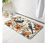 Tapis de Bain Oiseau, Tapis de Douche Antidérapant 50 x 60 cm, Séchage Rapide, Absorbant l'eau, Anti Odeur, Facile à Nettoyer, pour Douche, Salle de Bain, Paillasson, Chambre et Salon, Bleu O-7719