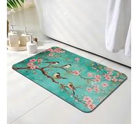 Tapis de Bain Oiseau, Tapis de Douche Antidérapant 60 x 90 cm, Séchage Rapide, Absorbant l'eau, Anti Odeur, Facile à Nettoyer, pour Douche, Salle de Bain, Paillasson, Chambre et Salon, Fleur O-6263