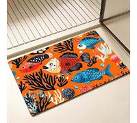 Tapis de Bain Orange Séchage Rapide 30 x 40 cm, Tapis de Douche Antidérapant, Absorbant l'eau, Anti Odeur, Facile à Nettoyer, pour Douche, Salle de Bain, Paillasson, Chambre et Salon, Poissons D-1793
