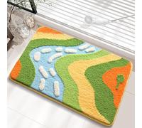 Tapis de Bain Orange Vert Bleu Tapis Douche Antidérapant Moelleux Microfibre Tapis Salle de Bain Lavable Machine Bath Mat Absorbant d'eau Epais Rug 40x60cm