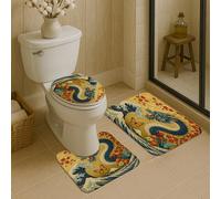 Tapis de bain oriental à séchage rapide, motif dragon et vagues orientales, absorbant, antidérapant, décoratif saisonnier en mousse à mémoire de forme, lavable pour salle de bain, toilettes, toilettes