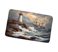 Tapis De Bain Phare Côtier Océan Voilier Mer Vague Plage Tour Cabane Coucher De Soleil, Indestructible Tapi Salle De Bain Lavable Tapis Bains 40X60Cm pour Porte D'Entrée Cuisine Chambre