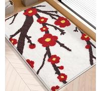 Tapis De Bain Plum Blossom, Tapis De Bain Doux Et Absorbant, Tapis Antidérapant Lavable pour La Douche, La Cuisine, L'entrée, Les Animaux Domestiques(Rouge,50x80cm)