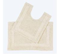 HOMESCAPES Tapis de Bain et Contour WC en Coton, 1600 g/m², Extra Doux, 100% Coton, réversible, antidérapant, Lavable, Super Absorbant, Crème, Ensemble Tapis Salle de Bain et WC - Lot de 2
