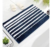 Tapis De Bain Rayures Blanches Bleu Tapis Salle De Bain Moelleux Microfibre Tapis De Douche Absorbant Tapis De Salle De Bain Lavable Machine Tapis Bain Antidérapant Epais Paillasson Interieur 50x80cm