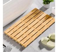Tapis de Bain rectangulaire en Bambou antidérapant pour Salle de Bain, Douche extérieure et Spa, Multi-usages, avec Pieds en Caoutchouc antidérapant, Tapis de Douche en Bois 60 x 35 cm