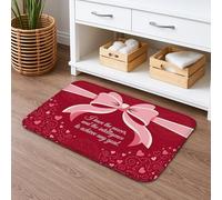 Tapis de bain romantique élégant à séchage rapide, motif nœud rouge, cœur, absorbant, antidérapant, lavable, pour salle de bain, toilettes, toilettes, 40,6 x 61 cm